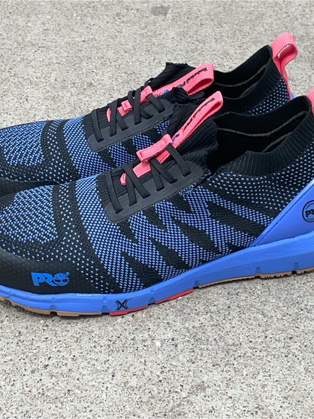 Timberland Blue and Black Knit Slip-On Sneakers with Pink Accents